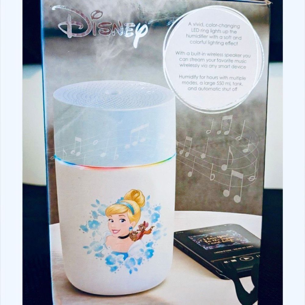 NWT Disney Cinderella LED Humidifier & Bluetooth Wireless Speaker Blue White New